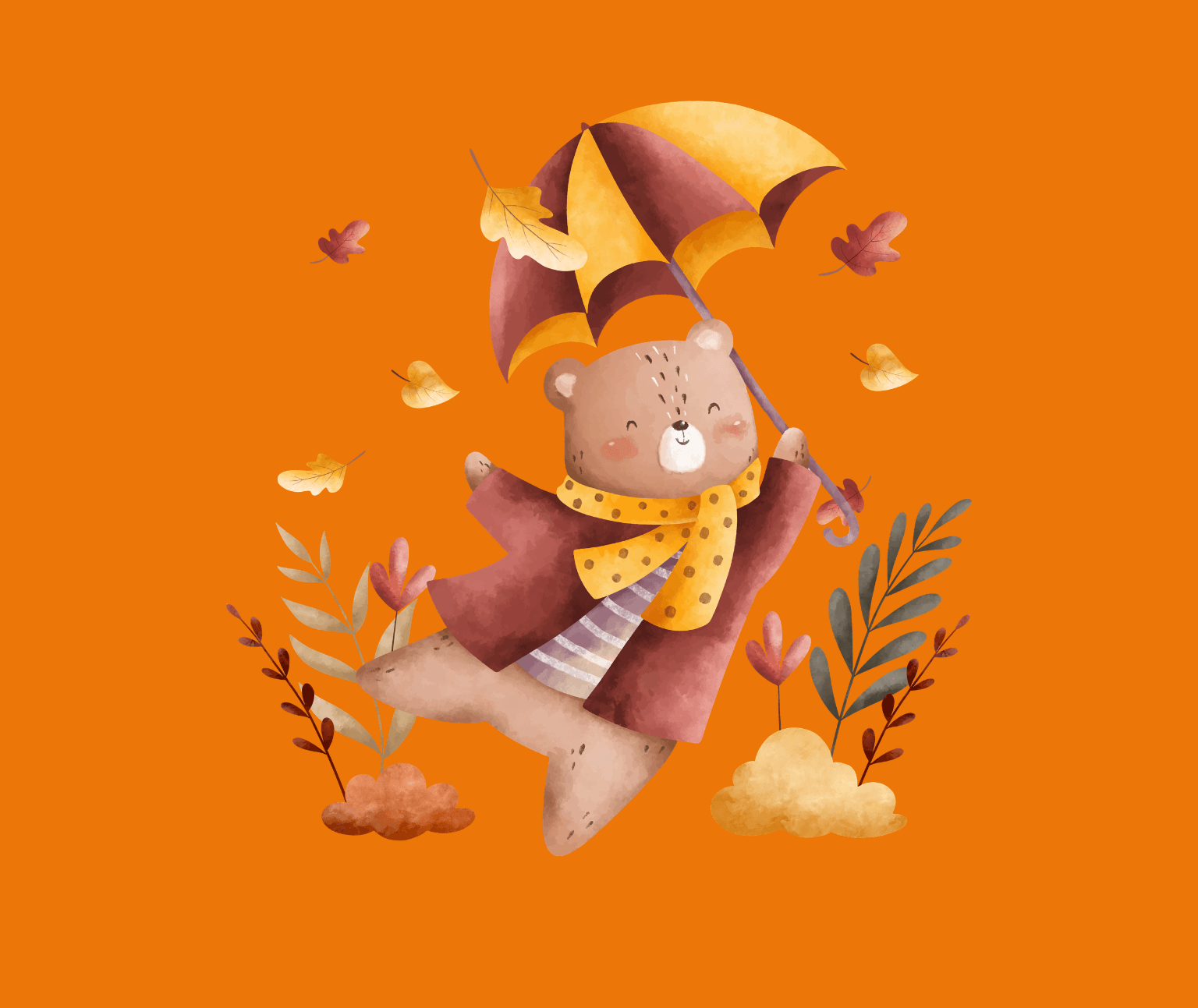 Cute illustration of an Autumnal cartoon bear.