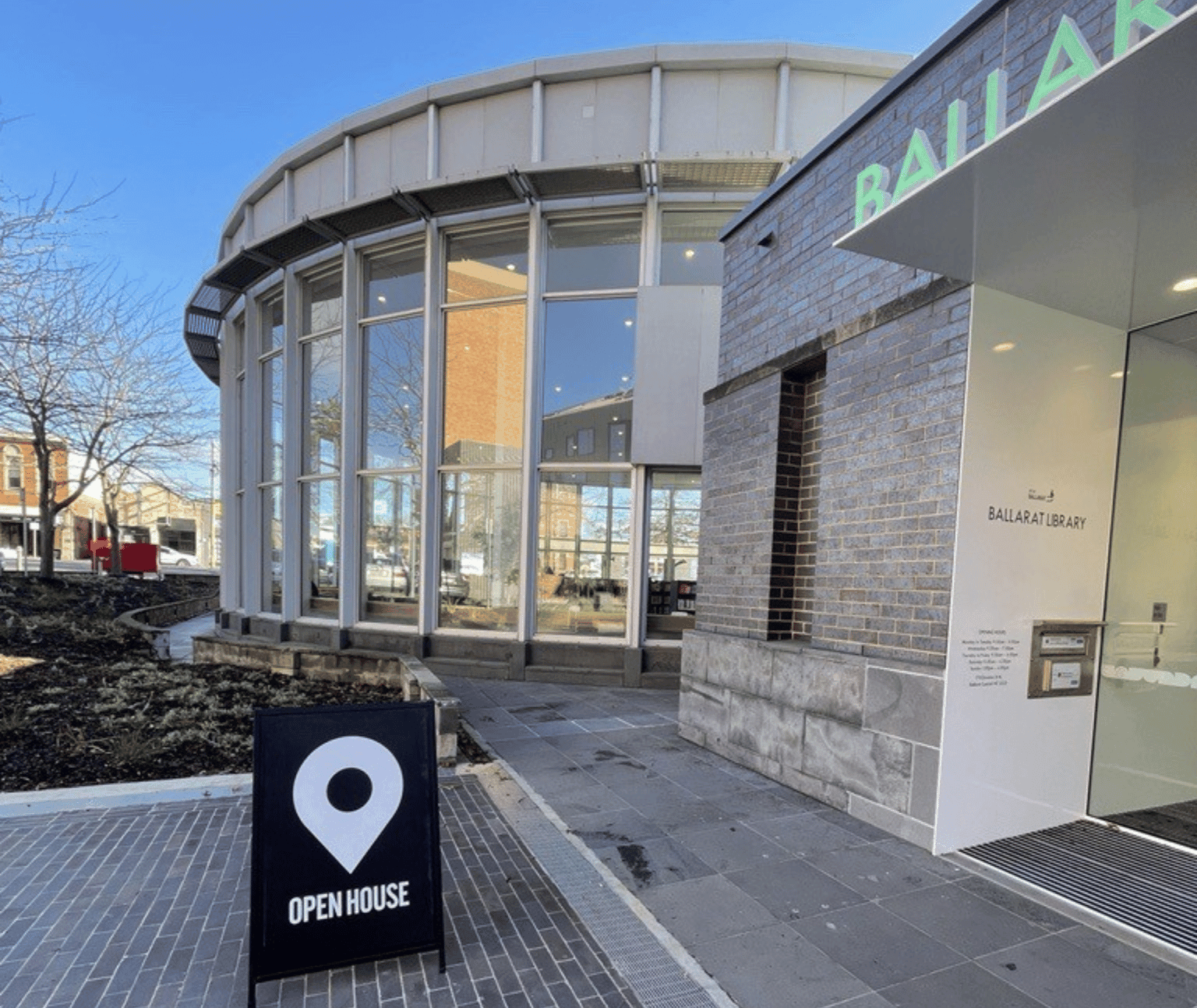 Photo of the Open House signage outside Ballarat Library.