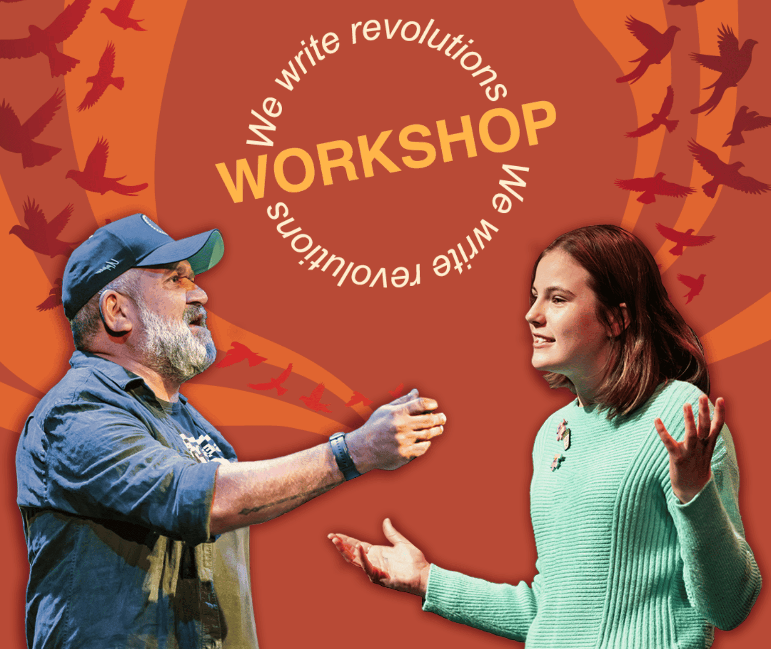 Australian Poetry Slam promo graphic featuring photos of the two poets presenting the sessions.