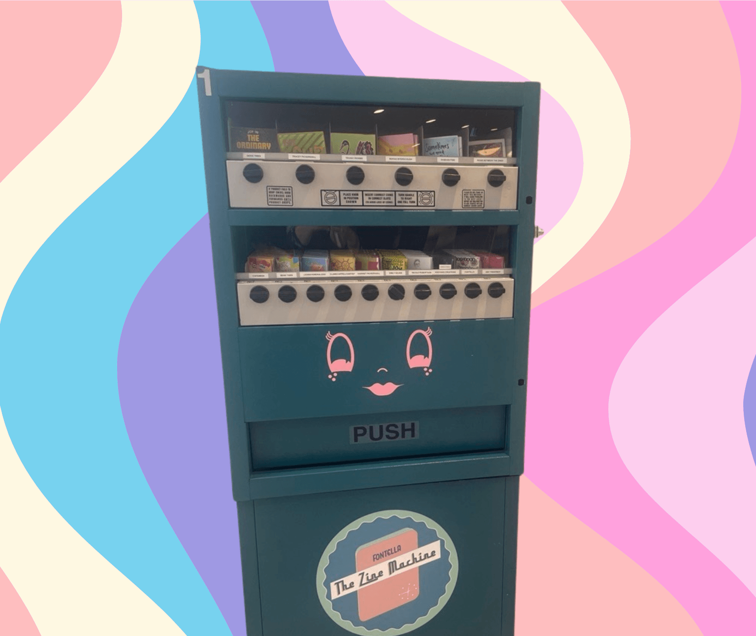 Photo of the retro zine vending machine known as Fontella.